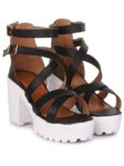 Women's Patent Leather Heel Sandals (Color:Black, Material:Patent Leather)