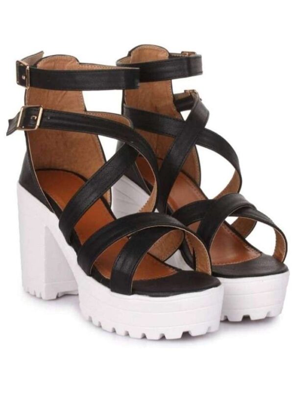 Women's Patent Leather Heel Sandals (Color:Black, Material:Patent Leather)