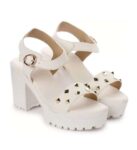 Women's Patent Leather Heel Sandals (Color:White, Material:Patent Leather)