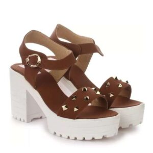 Women's Patent Leather Heel Sandals (Color:Rust, Material:Patent Leather)