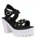 Women's Patent Leather Heel Sandals (Color:Black, Material:Patent Leather)