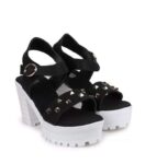 Women's Patent Leather Heel Sandals (Color:Black, Material:Patent Leather)