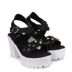 Women's Patent Leather Heel Sandals (Color:Black, Material:Patent Leather)