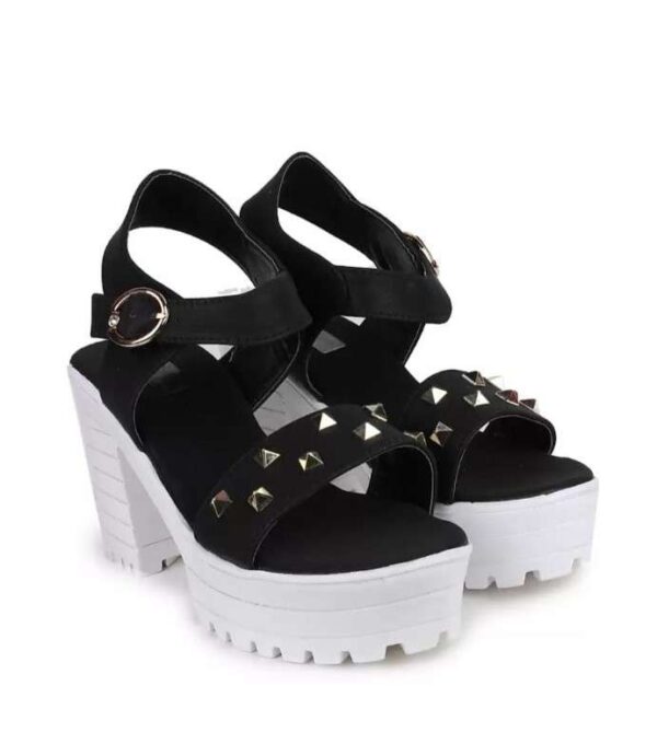 Women's Patent Leather Heel Sandals (Color:Black, Material:Patent Leather)