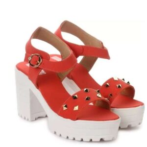 Women's Patent Leather Heel Sandals (Color:Red, Material:Patent Leather)