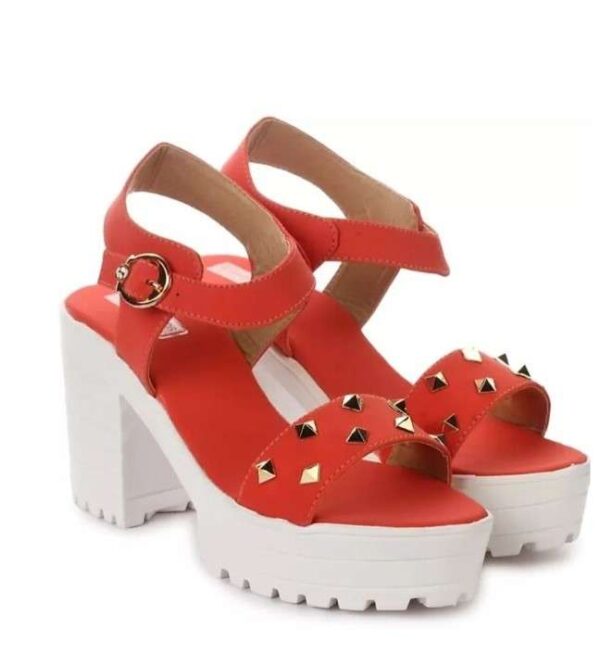 Women's Patent Leather Heel Sandals (Color:Red, Material:Patent Leather)