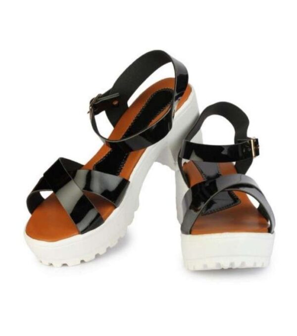 Women's Patent Leather Heel Sandals (Color:Black, Material:Patent Leather)
