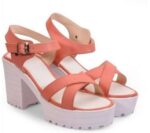 Women's Patent Leather Heel Sandals (Color:Orange, Material:Patent Leather)