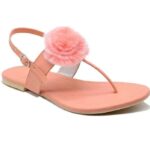 Generic Women's Patent Leather Flat Sandals (Color:Peach, Material:Patent Leather)