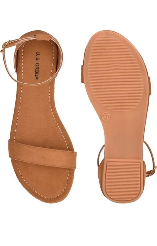 Generic Women's Patent Leather Flat Sandals (Color:Beige, Material:Patent Leather)