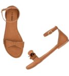 Women's Patent Leather Flat Sandals (Color:Beige, Material:Patent Leather)