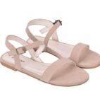 Women's Patent Leather Flat Sandals (Color:Cream, Material:Patent Leather)