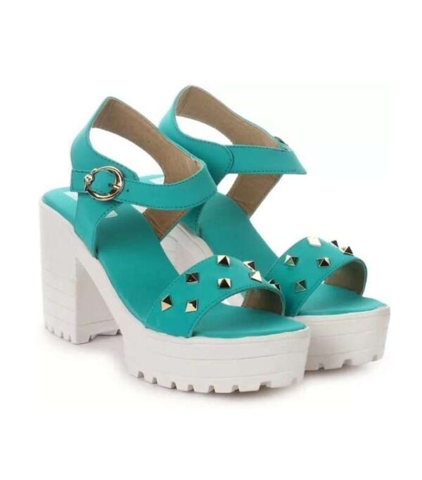 Women's Patent Leather Heel Sandals (Color:Sea Green, Material:Patent Leather)
