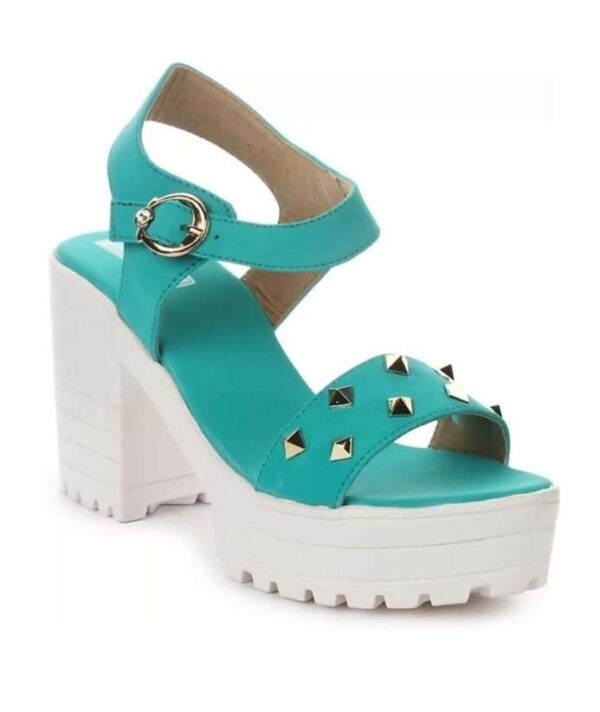 Women's Patent Leather Heel Sandals (Color:Sea Green, Material:Patent Leather)