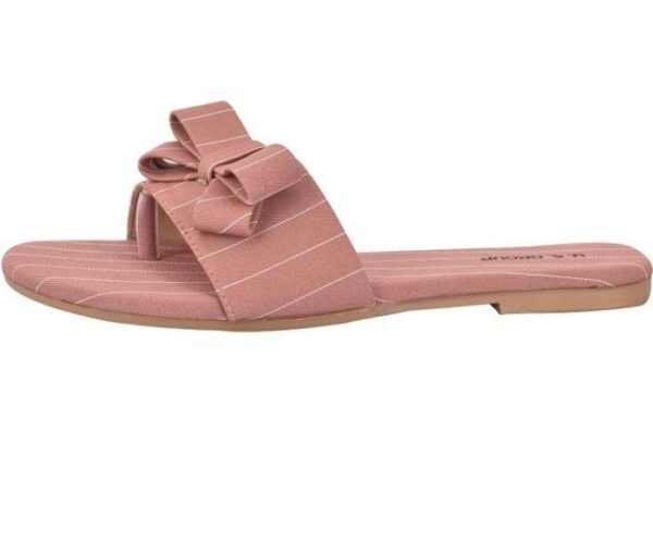 Women's Patent Leather Flat Sandals (Color:Peach, Material:Patent Leather)