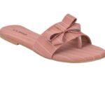Women's Patent Leather Flat Sandals (Color:Peach, Material:Patent Leather)