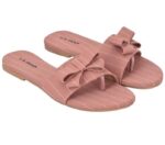 Women's Patent Leather Flat Sandals (Color:Peach, Material:Patent Leather)