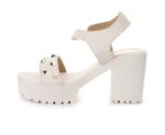 Women's Patent Leather Heel Sandals (Color:White, Material:Patent Leather)