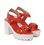 Women's Patent Leather Heel Sandals (Color:Orange, Material:Patent Leather)