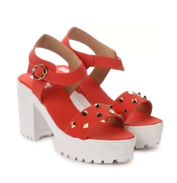 Women's Patent Leather Heel Sandals (Color:Orange, Material:Patent Leather)