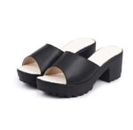 Women's Patent Leather Heel Sandals (Color:Black, Material:Patent Leather)