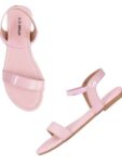 Generic Women's Patent Leather Flat Sandals (Color:Pink, Material:Patent Leather)