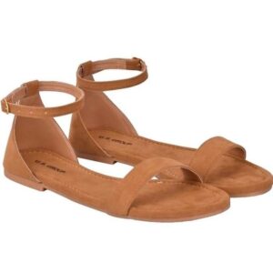 Generic Women's Patent Leather Flat Sandals (Color:Beige, Material:Patent Leather)