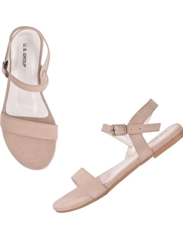 Women's Patent Leather Flat Sandals (Color:Cream, Material:Patent Leather)