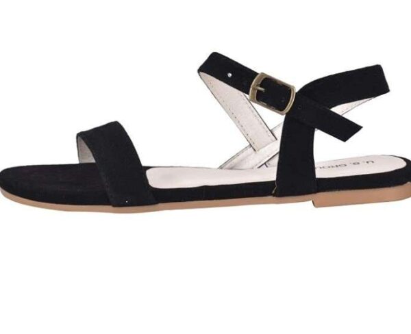 Women's Patent Leather Flat Sandals (Color:Black, Material:Patent Leather)