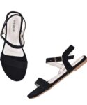Women's Patent Leather Flat Sandals (Color:Black, Material:Patent Leather)