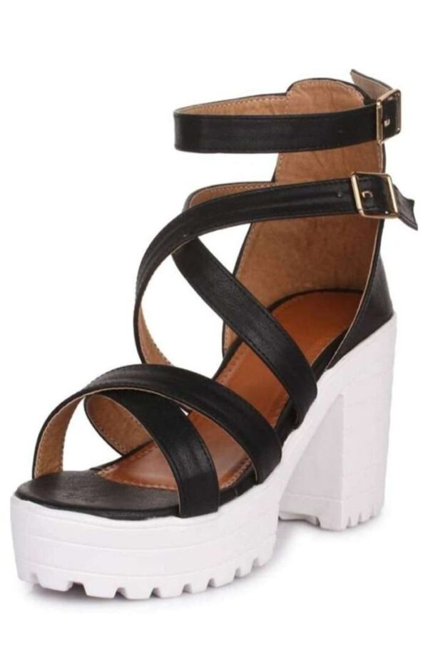 Women's Patent Leather Heel Sandals (Color:Black, Material:Patent Leather)