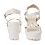 Women's Patent Leather Heel Sandals (Color:White, Material:Patent Leather)