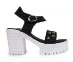 Women's Patent Leather Heel Sandals (Color:Black, Material:Patent Leather)