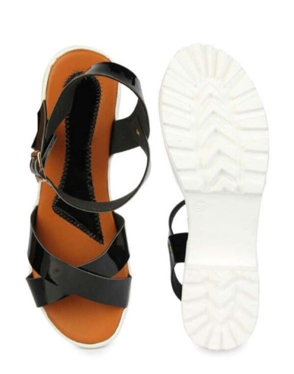 Women's Patent Leather Heel Sandals (Color:Black, Material:Patent Leather)