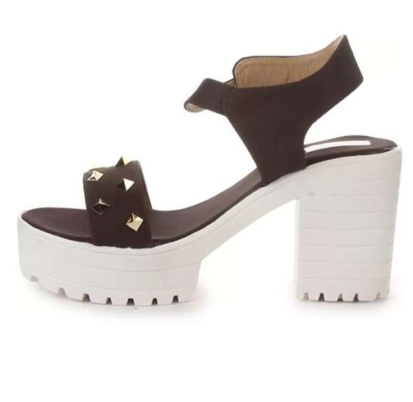 Women's Patent Leather Heel Sandals (Color:Brown, Material:Patent Leather)