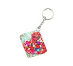 Generic Pack Of 3_ Heart Shape Decorated With Buttons One Side Printed Rectangle Designer Keychain (Multi Color)