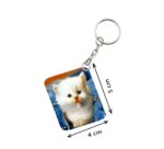 Generic Pack Of 3_ White Cat One Side Printed Rectangle Designer Keychain (White)