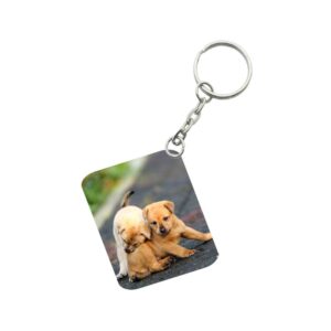 Generic Pack Of 3_ Dogs Love One Side Printed Rectangle Designer Keychain (Brown)
