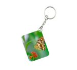 Generic Pack Of 3_ Red Flower With Butterfly One Side Printed Rectangle Designer Keychain (Red)