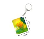 Generic Pack Of 3_ Yellow Flower One Side Printed Rectangle Designer Keychain (Yellow)
