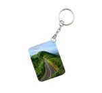 Generic Pack Of 3_ Landscape Mountains Road Green One Side Printed Rectangle Designer Keychain (Green)