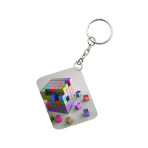 Generic Pack Of 3_ 3D Cubes One Side Printed Rectangle Designer Keychain (Multi Color)