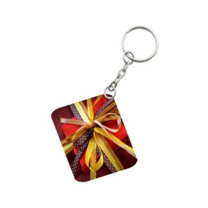 Generic Pack Of 3_ Gift Ribban One Side Printed Rectangle Designer Keychain (Multi Color)