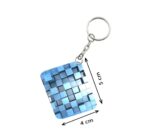 Generic Pack Of 3_ Blue Cubes One Side Printed Rectangle Designer Keychain (Blue)