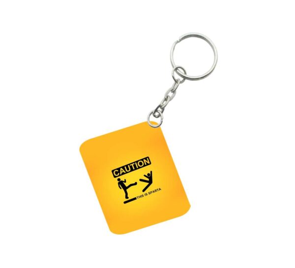 Generic Pack Of 3_ Caution One Side Printed Rectangle Designer Keychain (Orange)