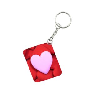Generic Pack Of 3_ Pink Heart One Side Printed Rectangle Designer Keychain (Pink)