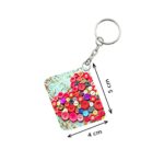 Generic Pack Of 3_ Heart Shape Decorated With Buttons One Side Printed Rectangle Designer Keychain (Multi Color)