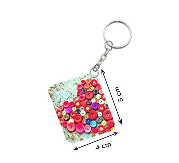 Generic Pack Of 3_ Heart Shape Decorated With Buttons One Side Printed Rectangle Designer Keychain (Multi Color)