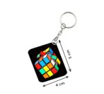 Generic Pack Of 3_ Rubiks Cube One Side Printed Rectangle Designer Keychain (Multi Color)