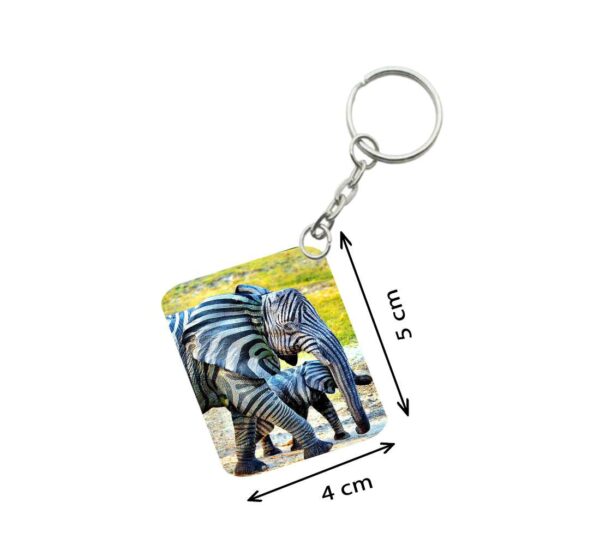 Generic Pack Of 3_ Zebra Elephant One Side Printed Rectangle Designer Keychain (Black and White)